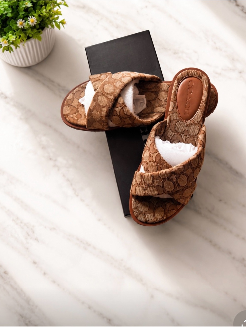 Coach Kids Brown Signature Cross-Band Slide Sandals